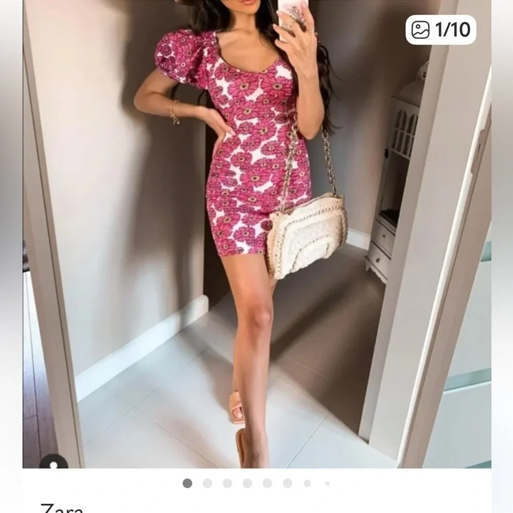 Zara Pink Floral Smocked Mini Dress